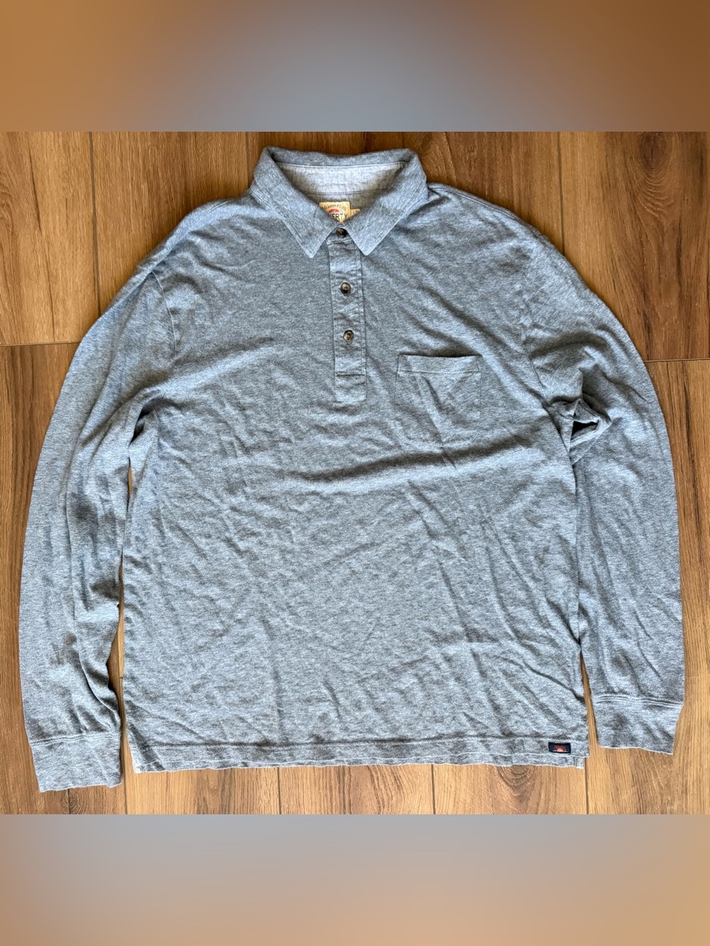 Faherty Polo Shirt Mens Large Blue Organic Cotton Long Sleeve Casual Chambray